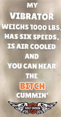 BY VIBRATOR WEIGHS 1000 LBS, HAS SIX SPEEDS, IS AIR COOLED AND YOU CAN HEAR THE BITCH CUNNIN'