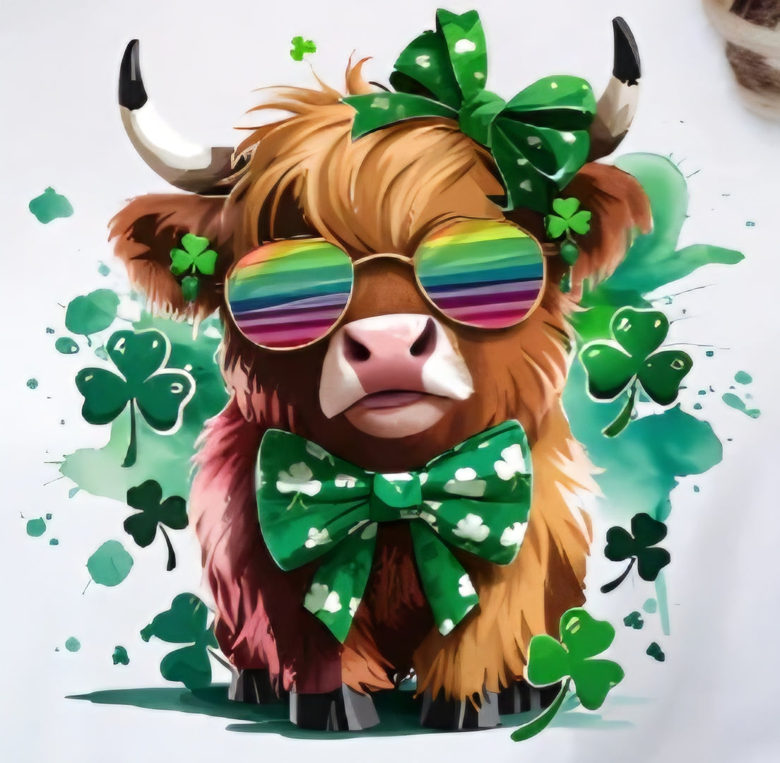 SHAMROCK COW WITH GLASSES