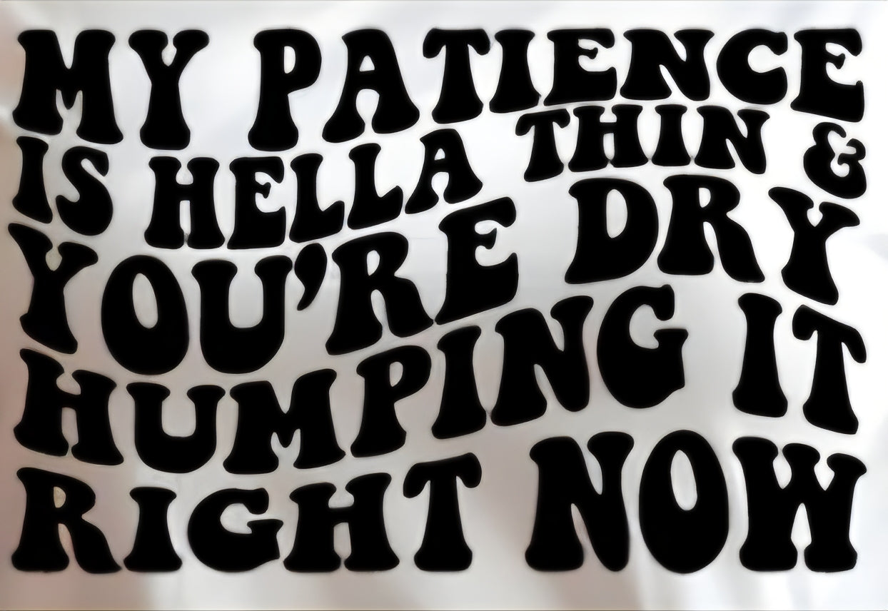 MY PATIENCE IS HELLA THIN & YOU'RE DRY HUMPING IT RIGHT NOW